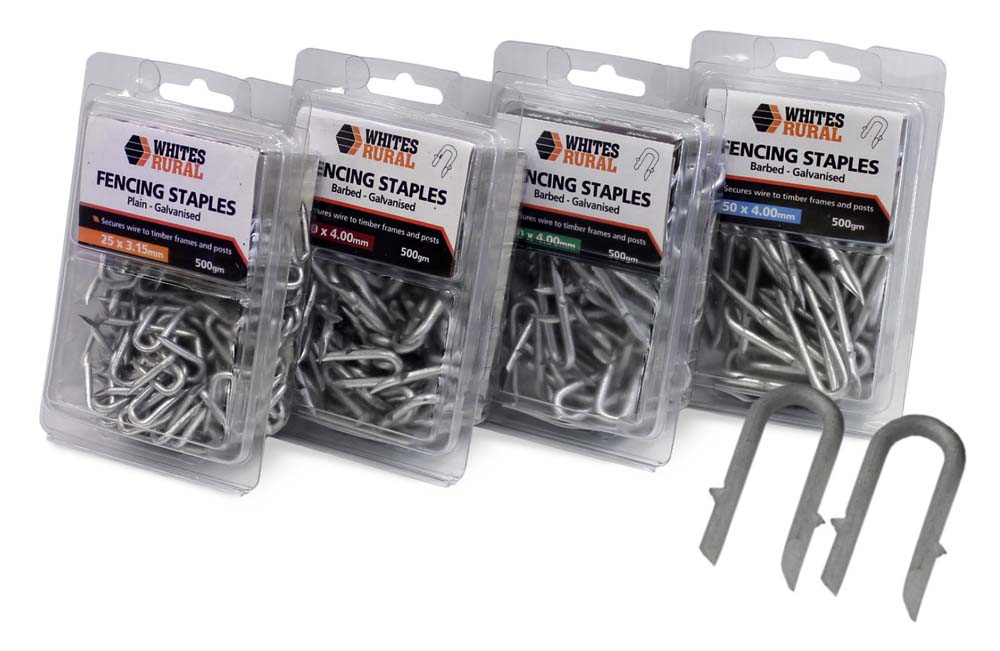 Whites Wires Fencing Staples 50 x 4.0mm Barbed 500g