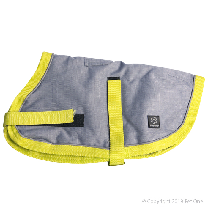 Pet One NightWalker Coat Dog Waterproof Reflective Grey/Lime 30cm - 80cm