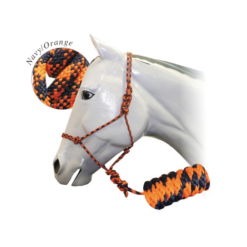 Fort Worth Rope Halter w/10' Lead Navy Blue & Orange 