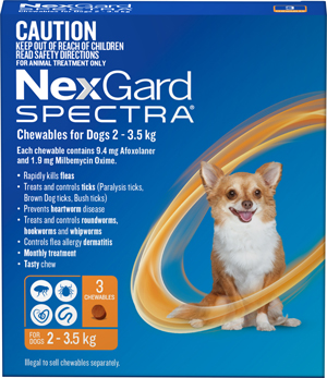 Nexgard Spectra Chewable for Dogs Extra Small 2 - 3.5kg 3 Pack 