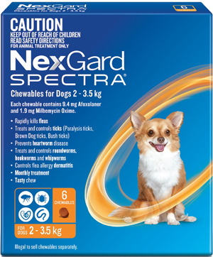 Nexgard Spectra Chewable for Dogs Extra Small 2 - 3.5kg 6 Pack