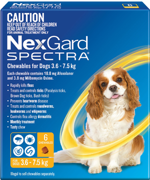 Nexgard Spectra Chewable for Dogs Small 3.6 - 7.5kg 6 Pack