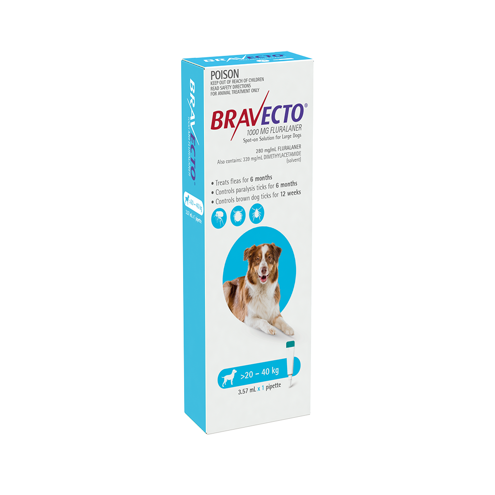 Bravecto Spot On Blue for Large Dogs 20 to 40kg 3.57mL x 1 Pipette