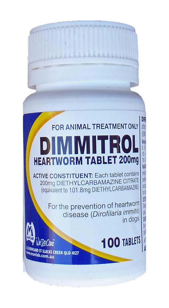 Dimmitrol Heartworm Tablet 200mg 100 Pack