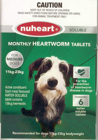 Nuheart Heartworm Tablets For Dogs 11-23kg 6 Pack