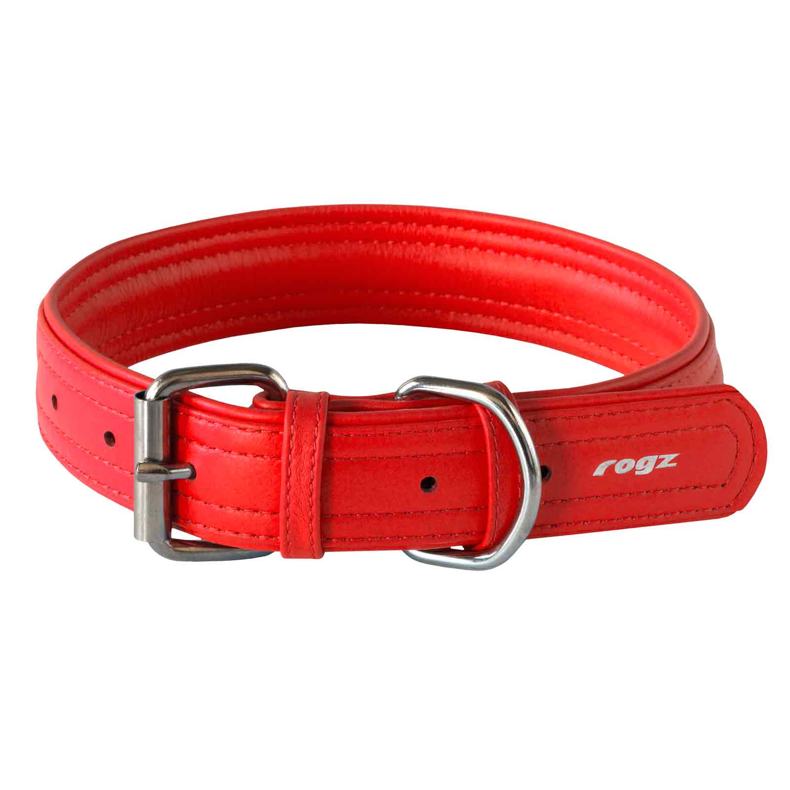 Rogz Leather Pin Buckle Collar Medium Red