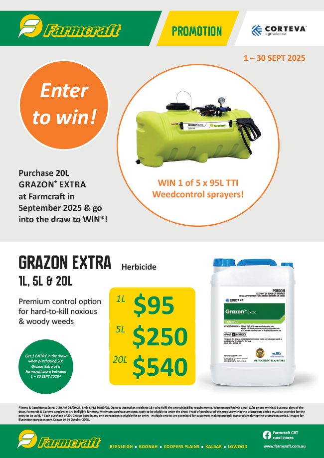 Buy Grazon Extra at Farmcraft & enter to win a 95L TTi Weedcontrol sprayer!
