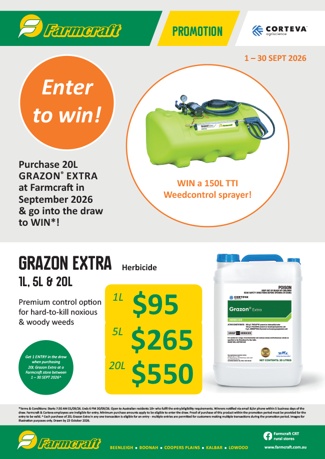 Win a 150L Sprayer at Farmcraft when you buy Grazon Extra in September 2026