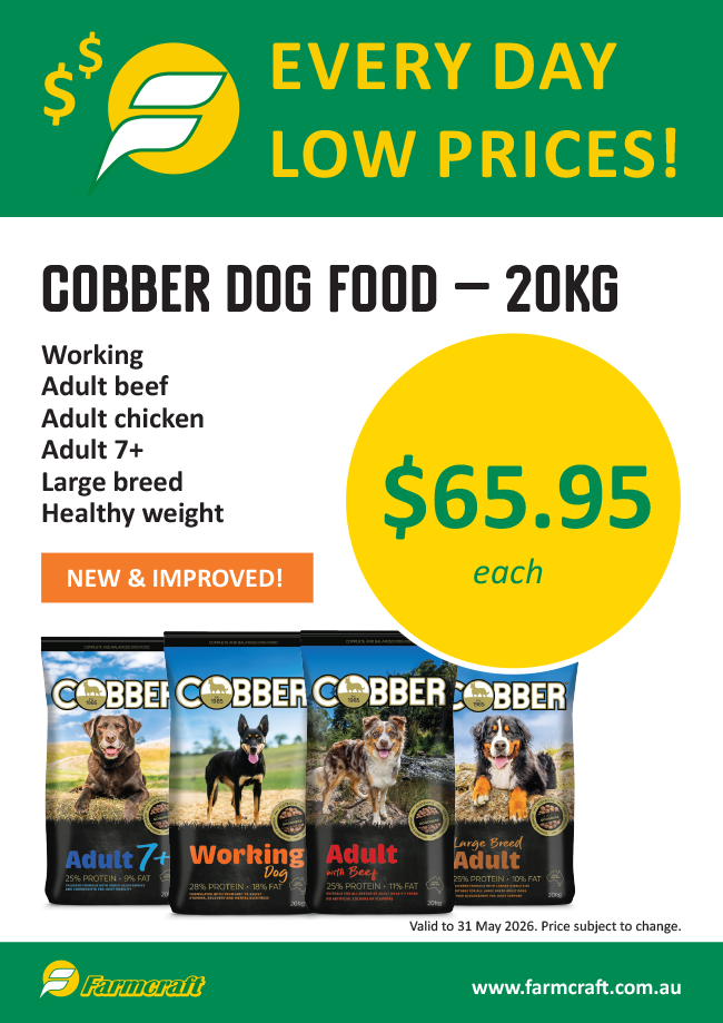 everyday low price on cobber dog food at Farmcraft