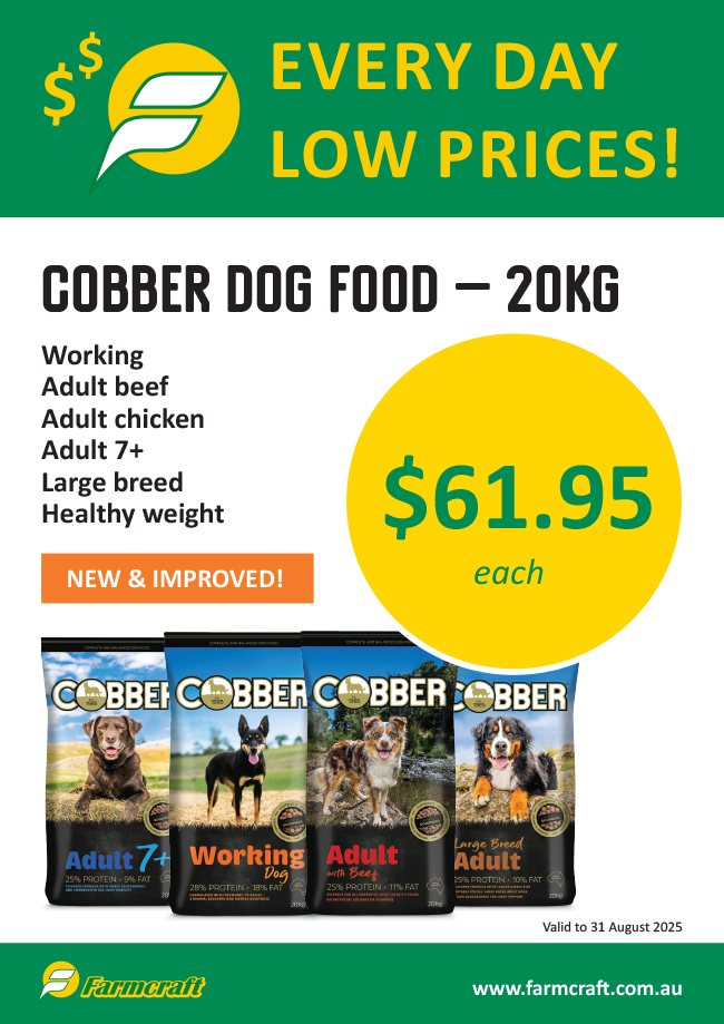 Everyday low price on Cobber dog food at Farmcraft